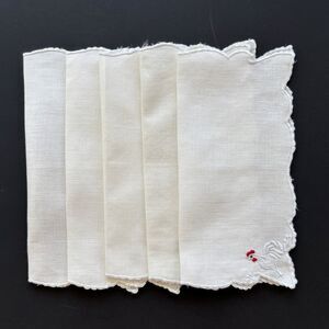 Vintage Linen Rooster Cocktail Napkins Madeira Embroidered Barware Chantecler